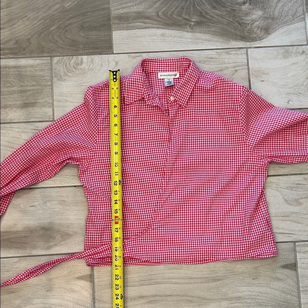 Vintage Evan Picone Pink Gingham Wrap Blouse - Picture 8 of 9